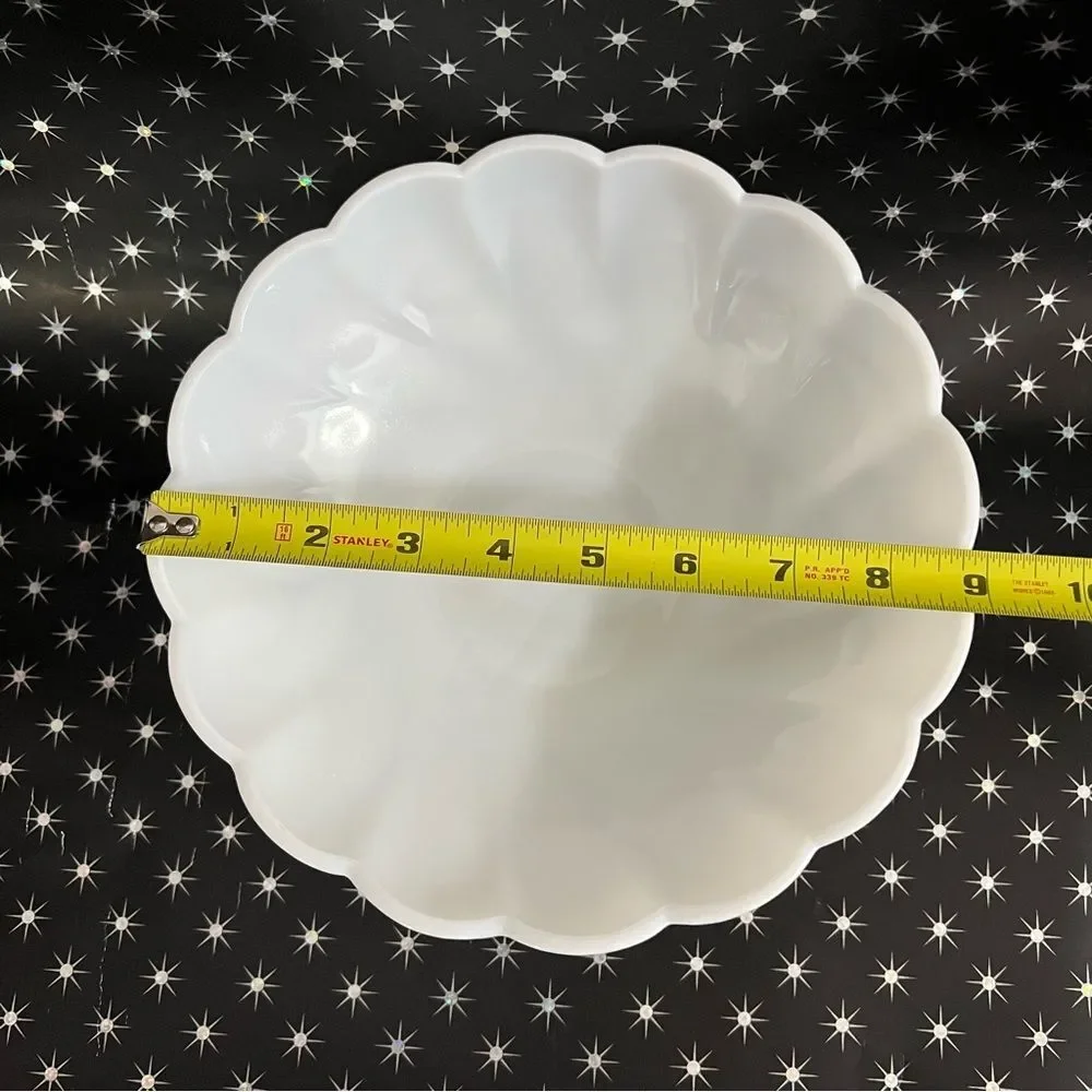 Vintage Hazel Atlas Swirl Milk Glass Scalloped Bowl